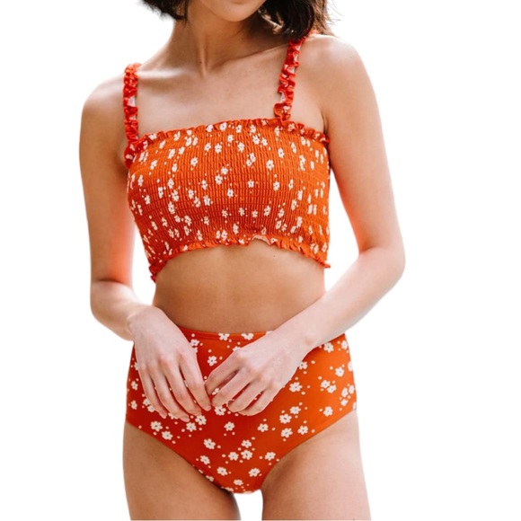 Amazon Other - Amazon Orange & White Floral Bikini Set Medium Small